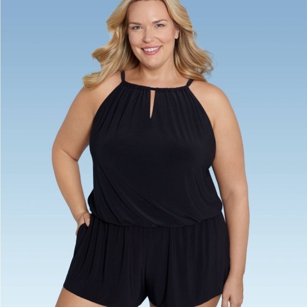 Women's UPF 50 High Neck Swim Romper with Pockets One Piece Swimsuit new